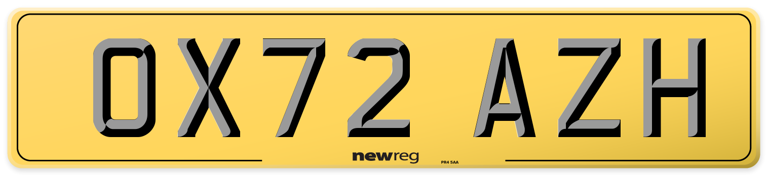 OX72 AZH Rear Number Plate