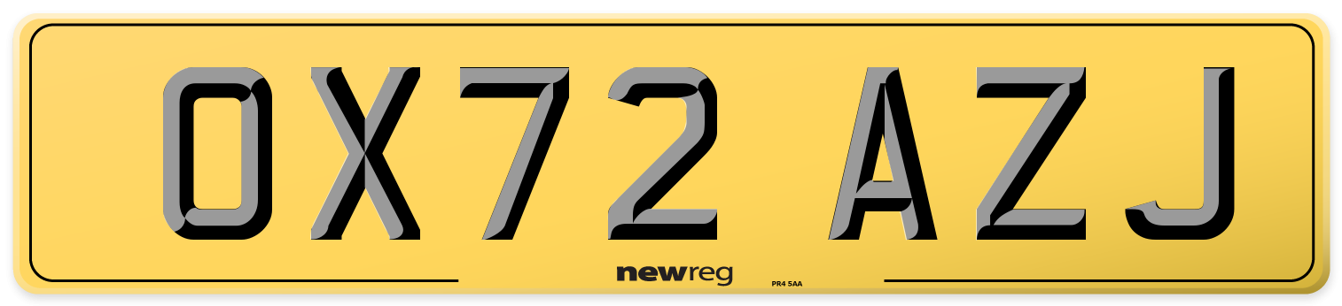 OX72 AZJ Rear Number Plate