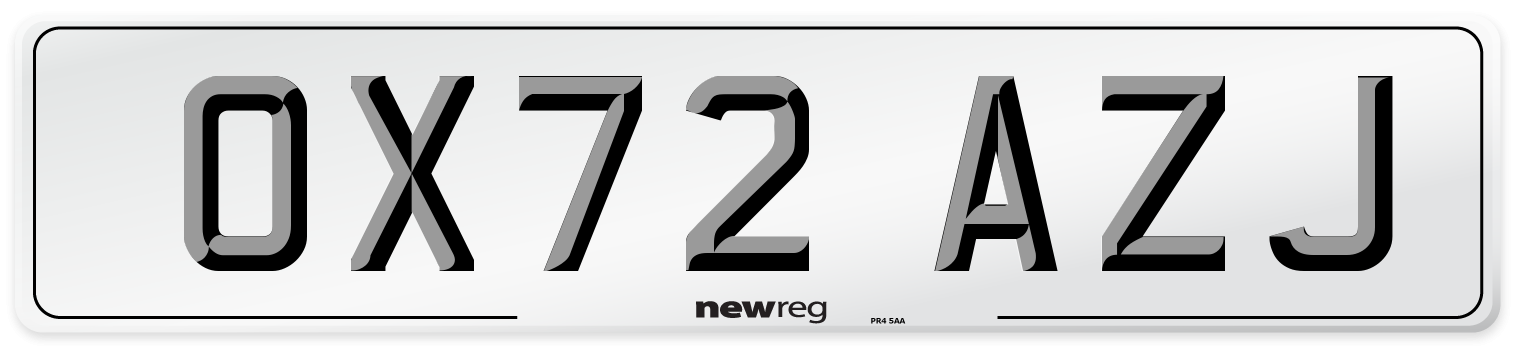 OX72 AZJ Front Number Plate