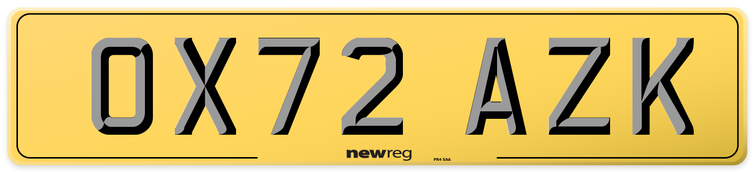 OX72 AZK Rear Number Plate