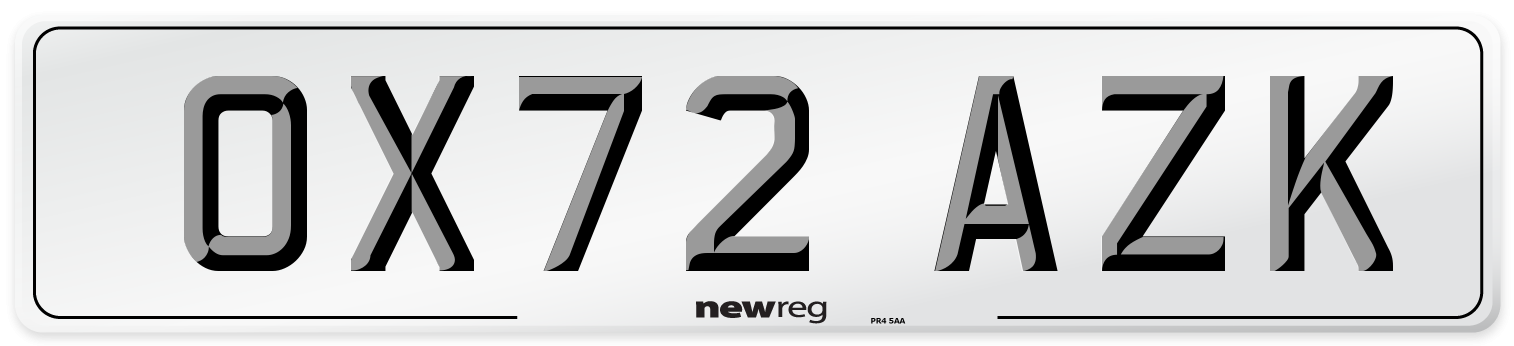 OX72 AZK Front Number Plate