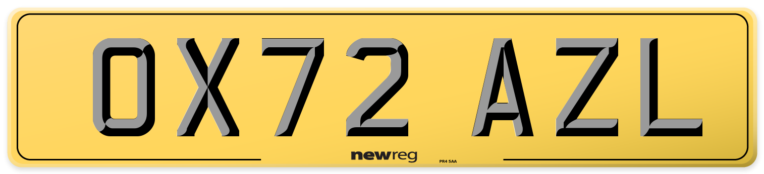 OX72 AZL Rear Number Plate