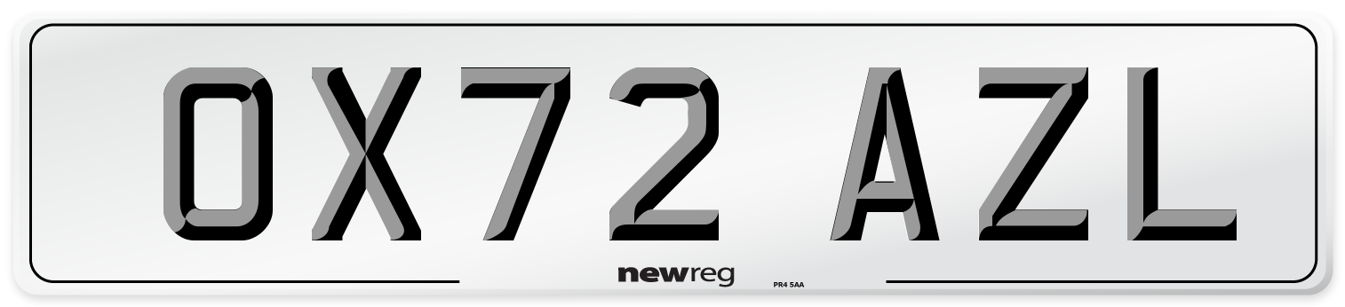 OX72 AZL Front Number Plate