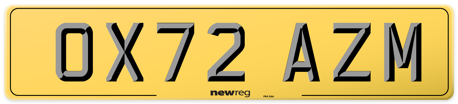 OX72 AZM Rear Number Plate