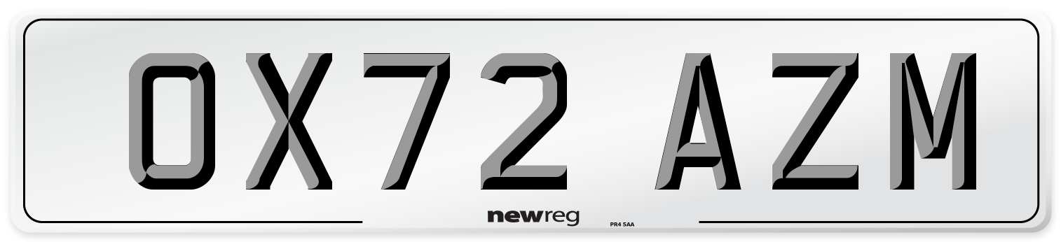 OX72 AZM Front Number Plate