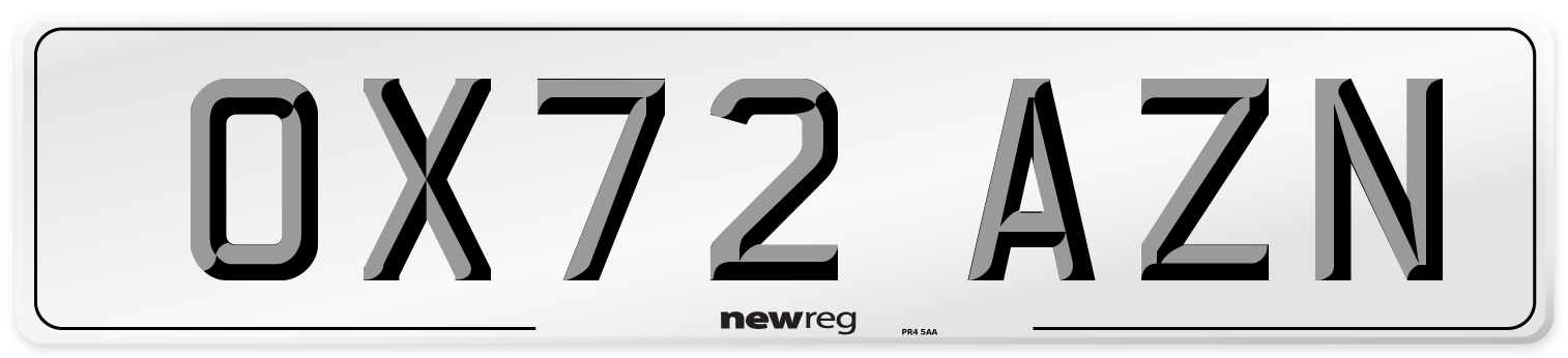 OX72 AZN Front Number Plate