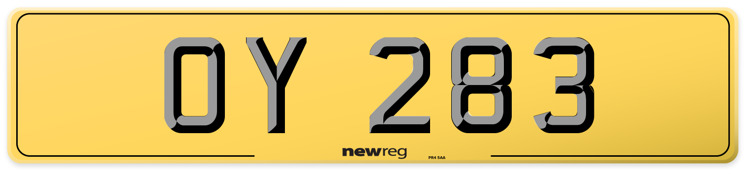 OY 283 Rear Number Plate