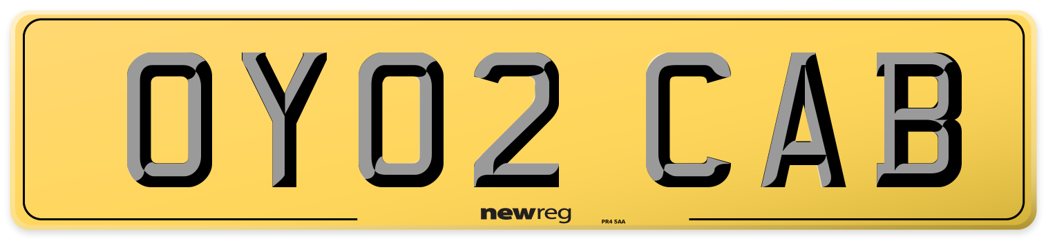 OY02 CAB Rear Number Plate