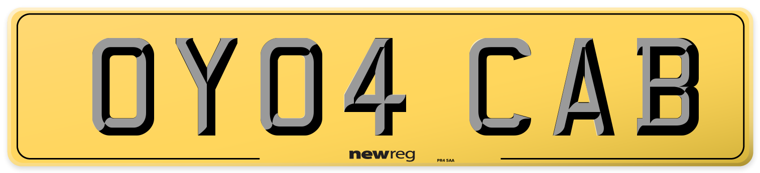 OY04 CAB Rear Number Plate