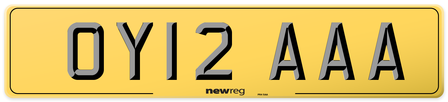 OY12 AAA Rear Number Plate