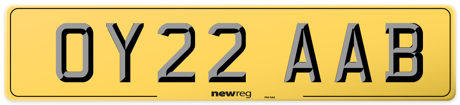 OY22 AAB Rear Number Plate