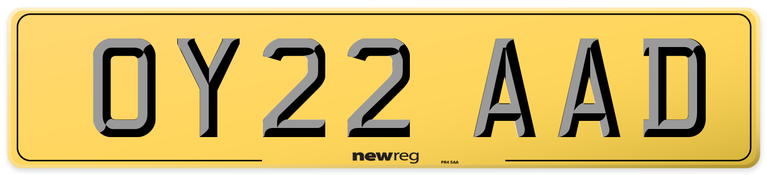 OY22 AAD Rear Number Plate