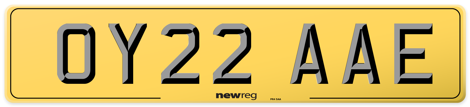 OY22 AAE Rear Number Plate
