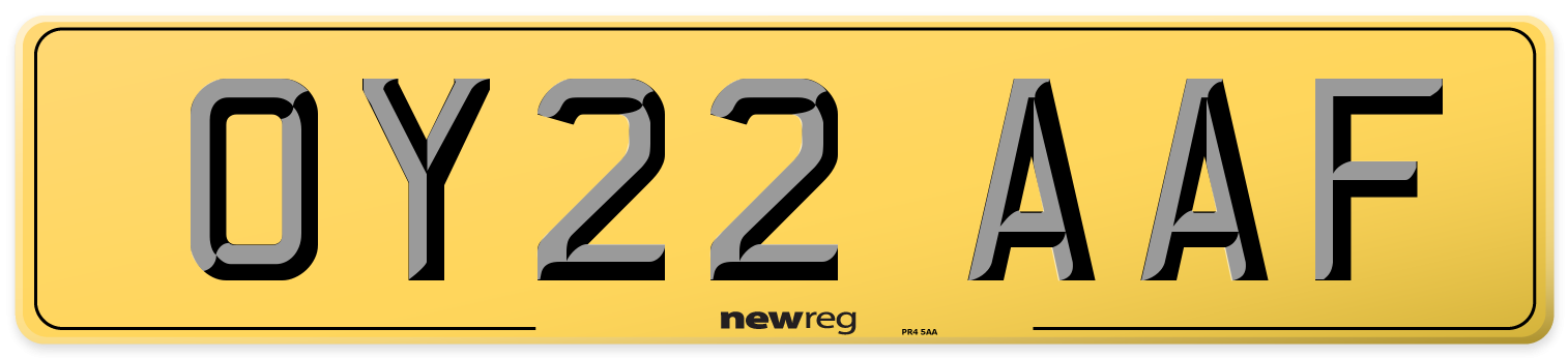 OY22 AAF Rear Number Plate