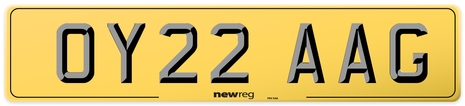 OY22 AAG Rear Number Plate