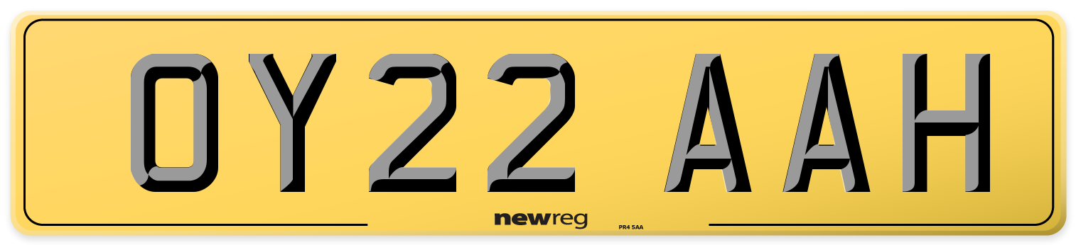 OY22 AAH Rear Number Plate