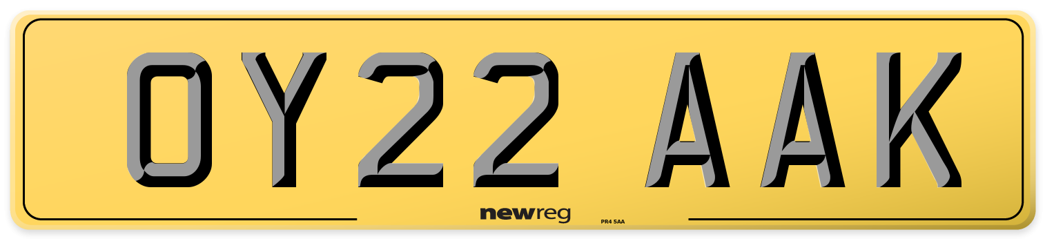 OY22 AAK Rear Number Plate
