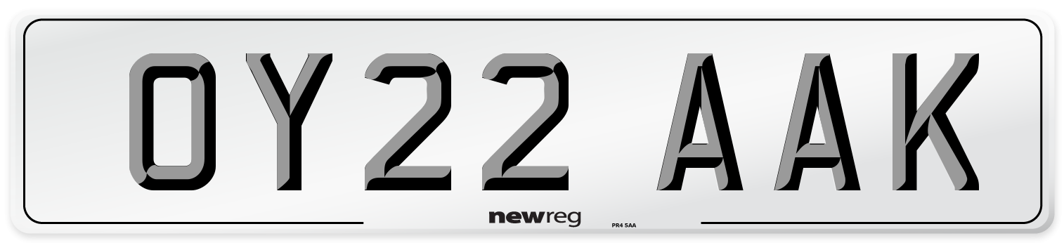 OY22 AAK Front Number Plate