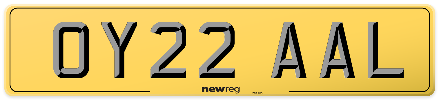 OY22 AAL Rear Number Plate