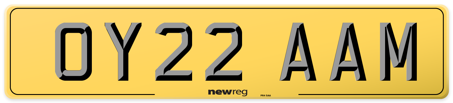 OY22 AAM Rear Number Plate