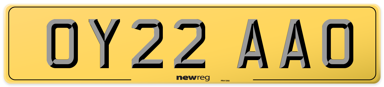 OY22 AAO Rear Number Plate