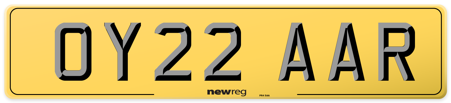 OY22 AAR Rear Number Plate