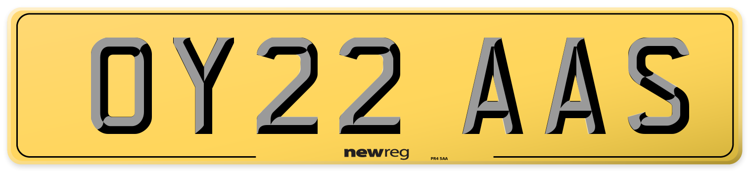 OY22 AAS Rear Number Plate
