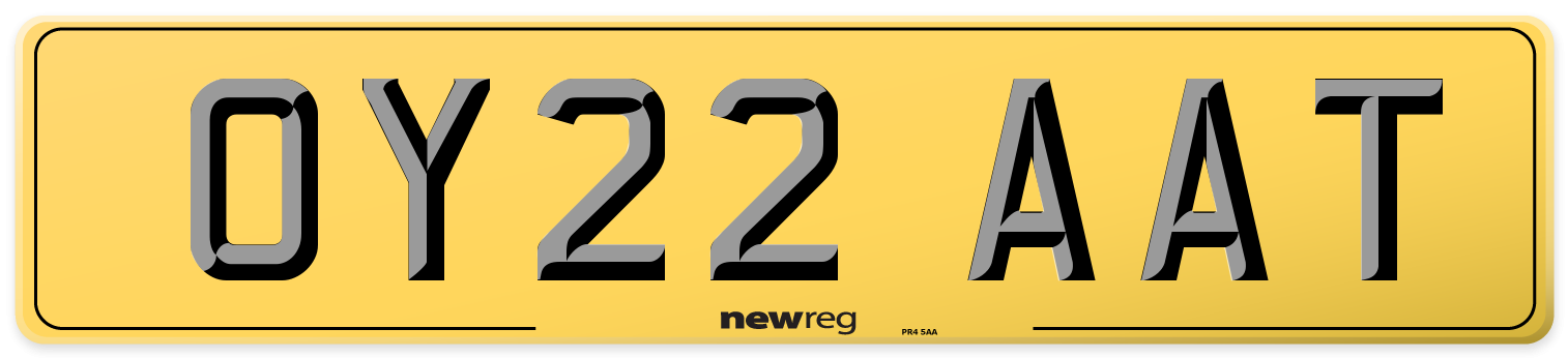 OY22 AAT Rear Number Plate