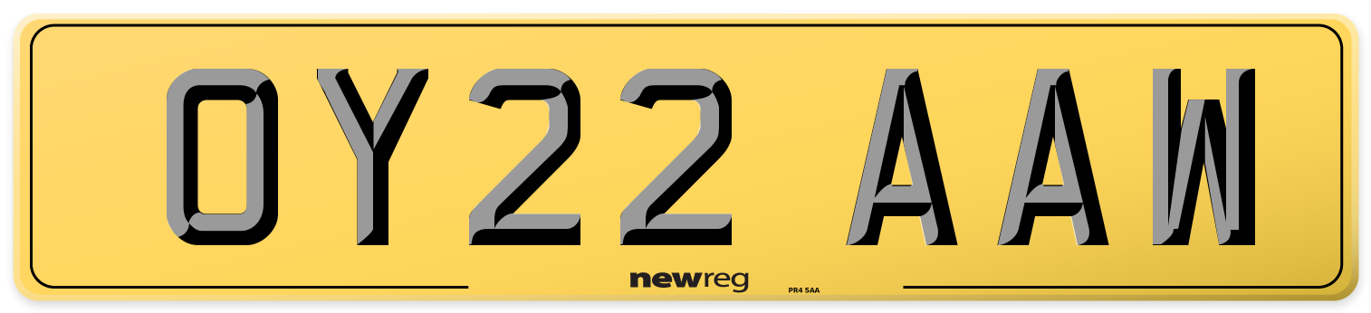 OY22 AAW Rear Number Plate