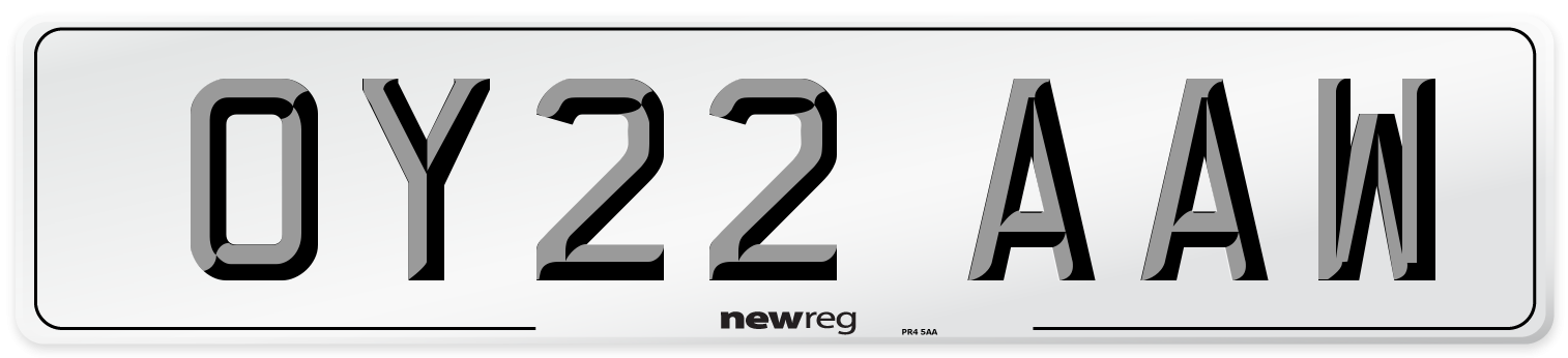 OY22 AAW Front Number Plate