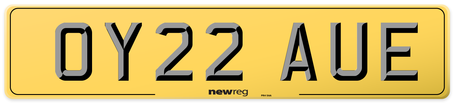 OY22 AUE Rear Number Plate