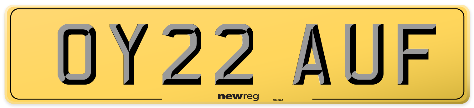 OY22 AUF Rear Number Plate