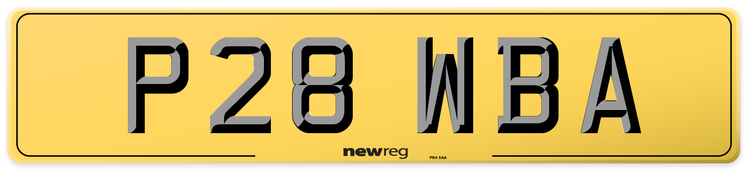 P28 WBA Rear Number Plate
