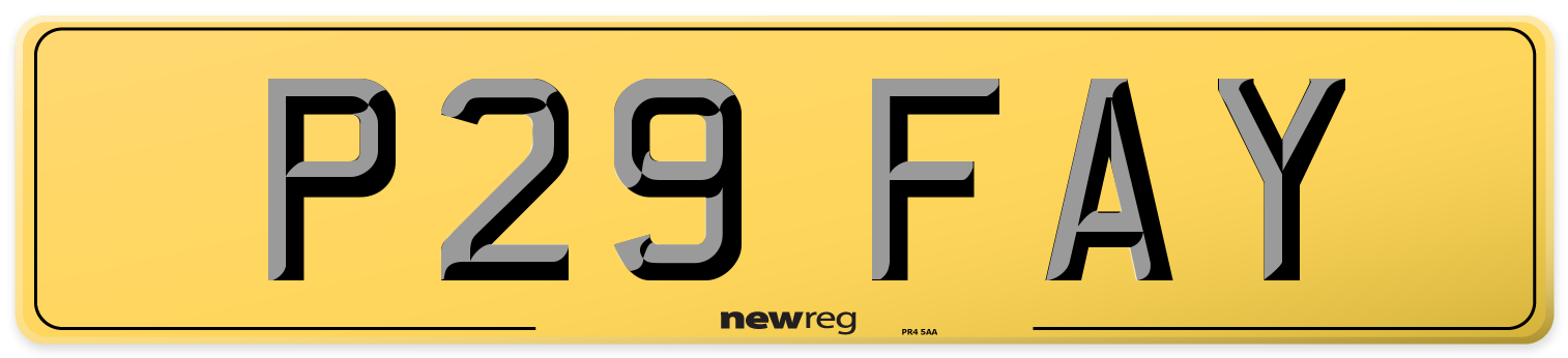 P29 FAY Rear Number Plate