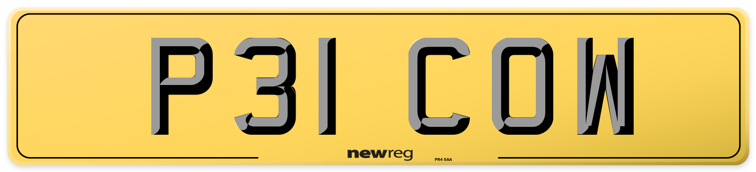 P31 COW Rear Number Plate