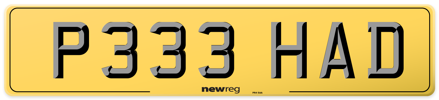 P333 HAD Rear Number Plate