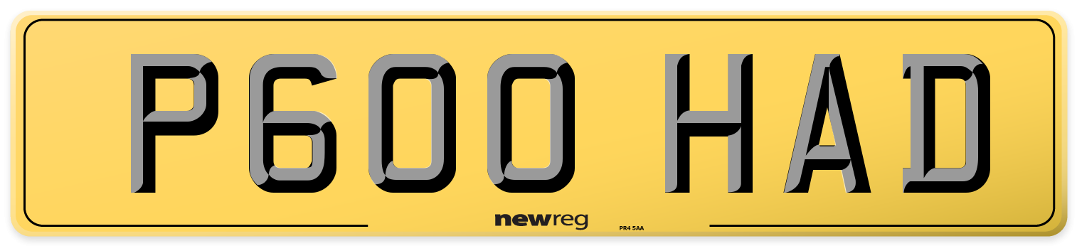 P600 HAD Rear Number Plate