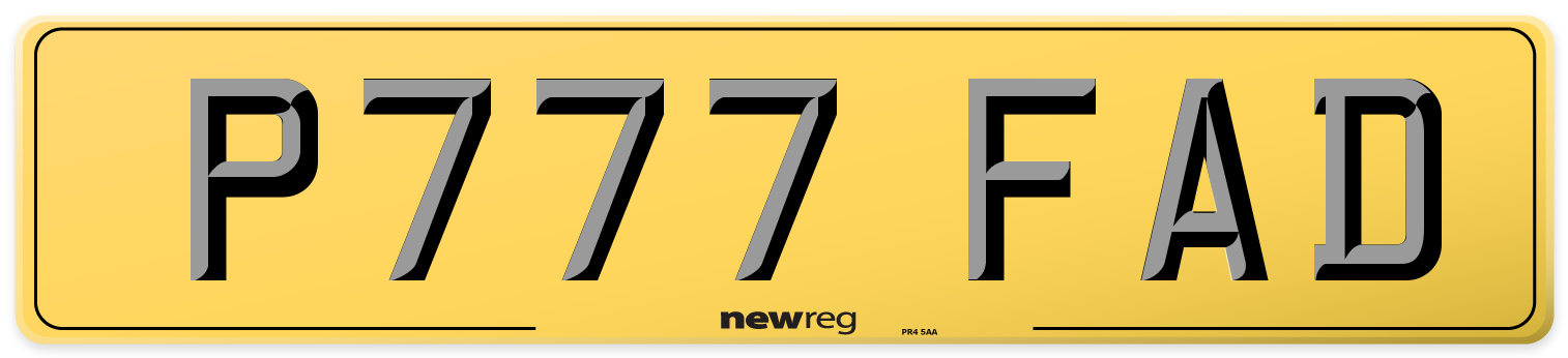 P777 FAD Rear Number Plate