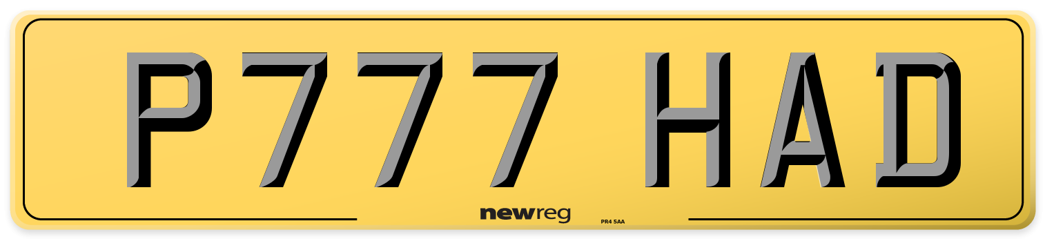 P777 HAD Rear Number Plate
