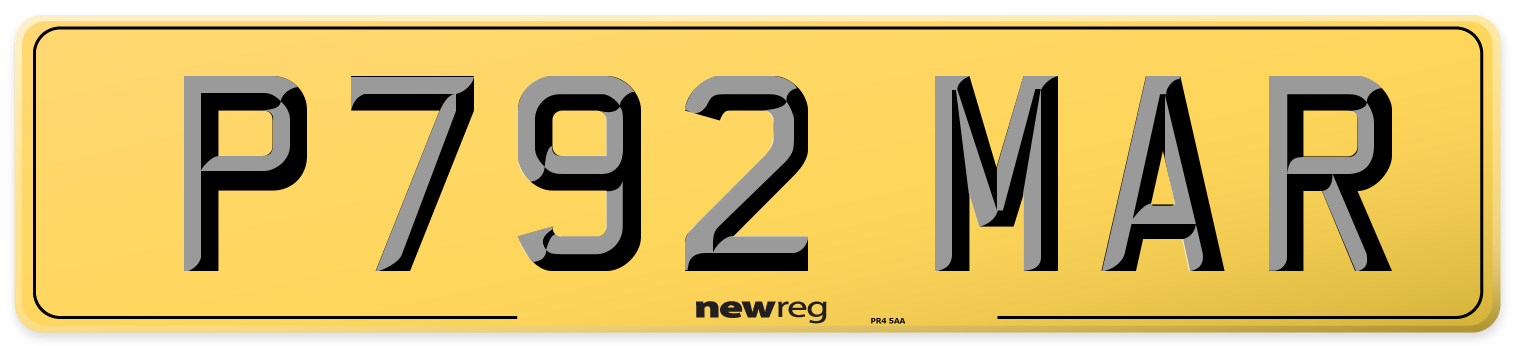 P792 MAR Rear Number Plate