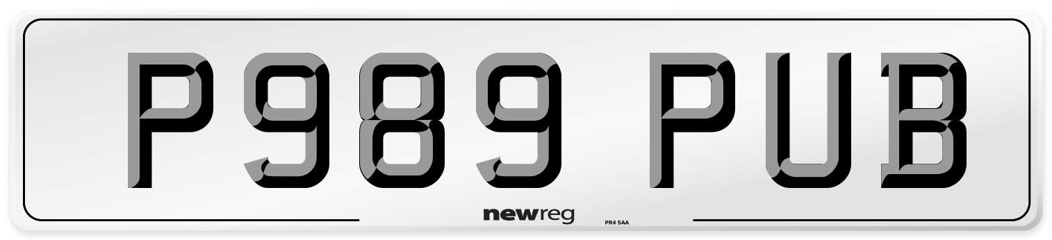 P989 PUB Front Number Plate