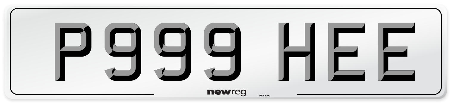 P999 HEE Front Number Plate
