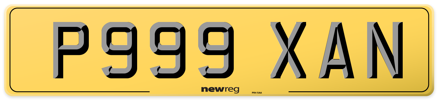 P999 XAN Rear Number Plate