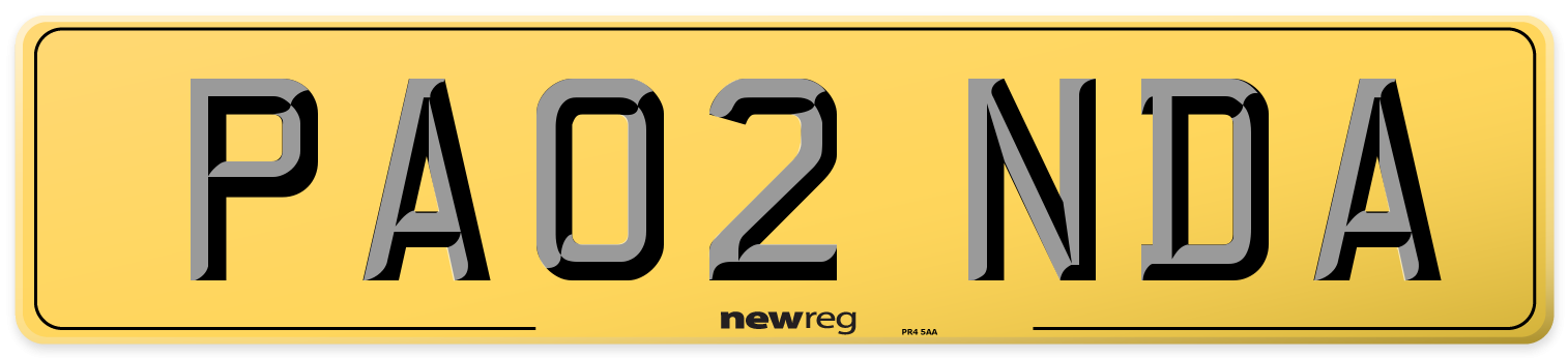 PA02 NDA Rear Number Plate