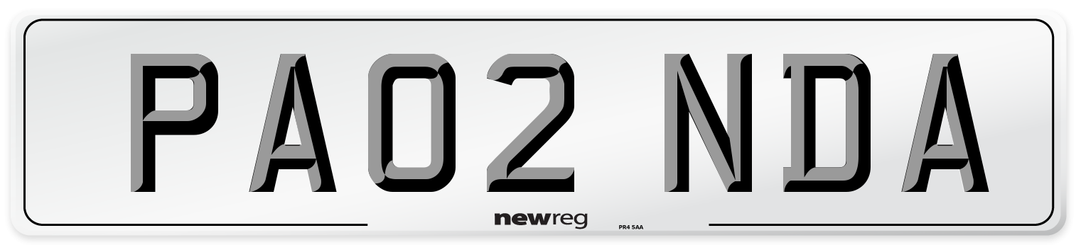 PA02 NDA Front Number Plate