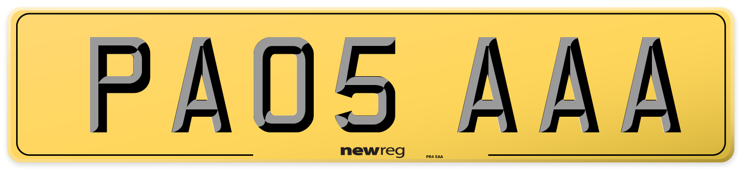 PA05 AAA Rear Number Plate