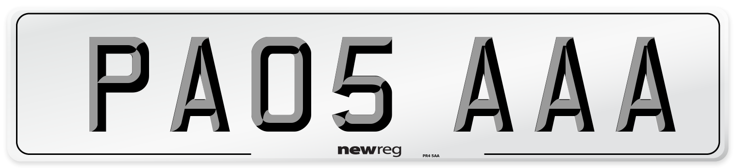 PA05 AAA Front Number Plate