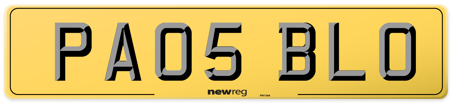 PA05 BLO Rear Number Plate