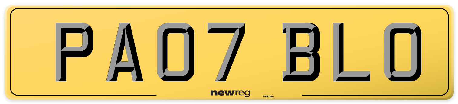 PA07 BLO Rear Number Plate