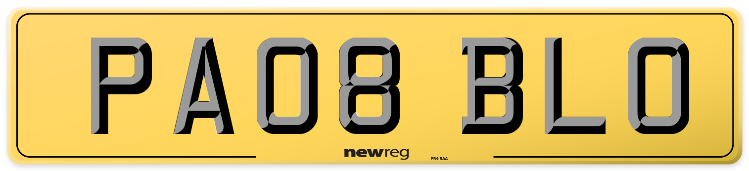 PA08 BLO Rear Number Plate